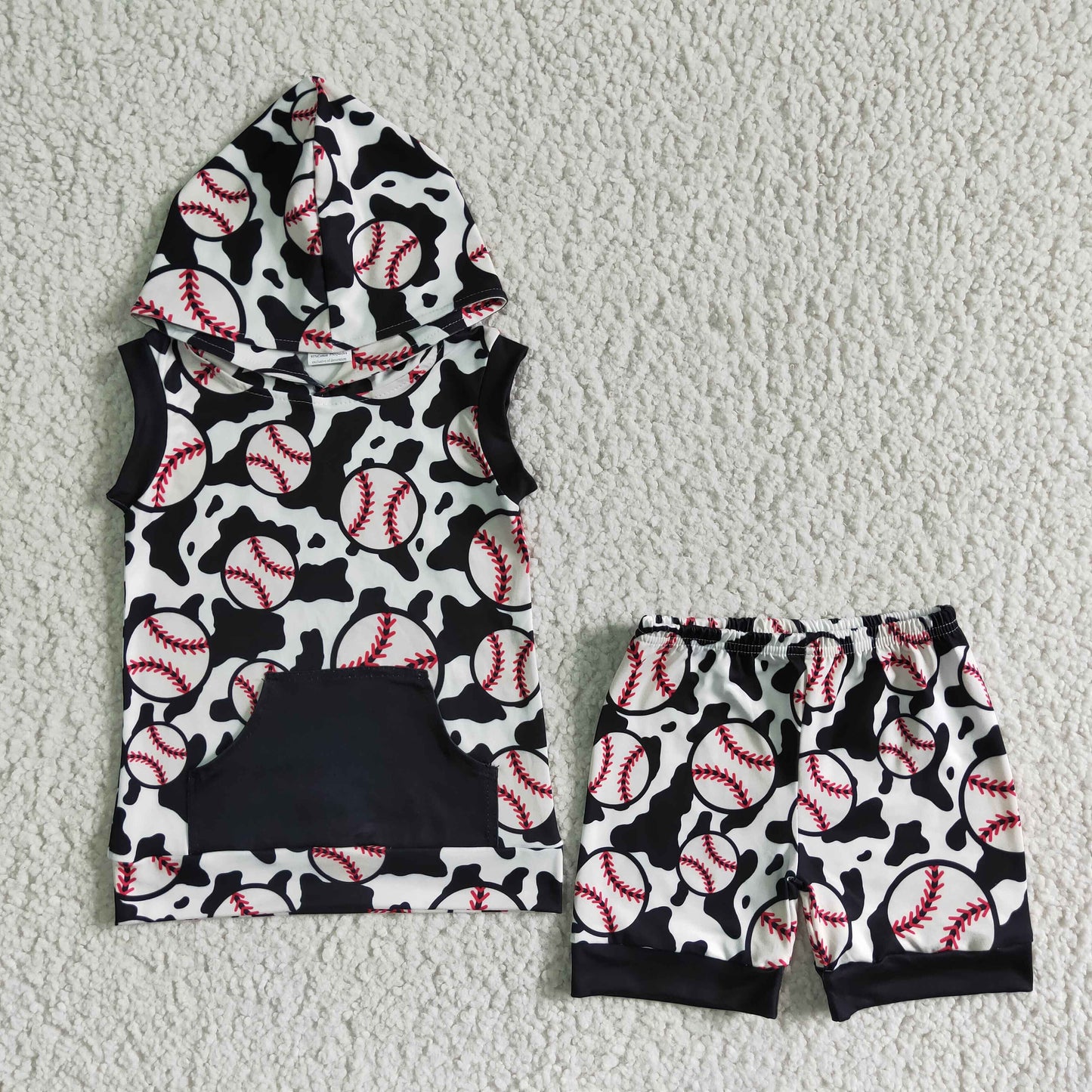 BSSO0065 baseball graphic print hooded top with shorts