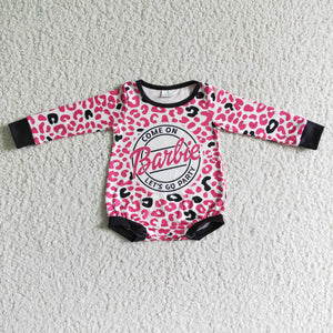 LR0023   Girls Barbie Pink Leopard Long Sleeve Bodysuit