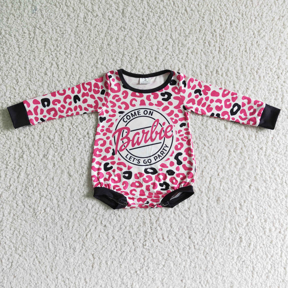 LR0023   Girls Barbie Pink Leopard Long Sleeve Bodysuit