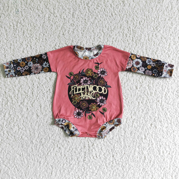 LR0020  Girls Flower Alphabet Pink Long Sleeve Bodysuit