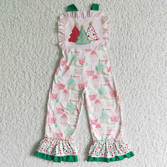 E4-26   Girls' Christmas Tree Print Bib Jumpsuit