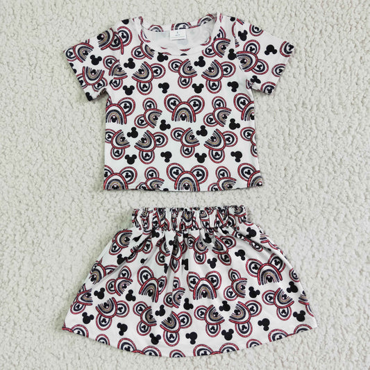 GSD0091 Girls' Mouse Print Short Sleeve Top with Skirt