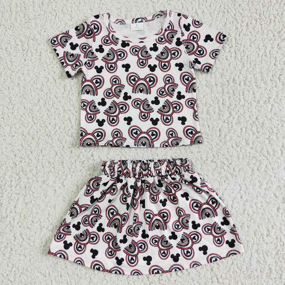 GSD0091   Girls' Mouse Print Short Sleeve Top with Skirt