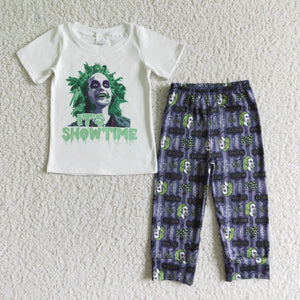 BSSO0084    Boys Clown White Short Sleeve Pants Set