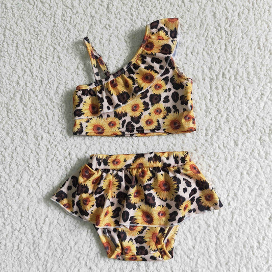 S0019 Sunflower print camisole top with shorts and swim trunks set