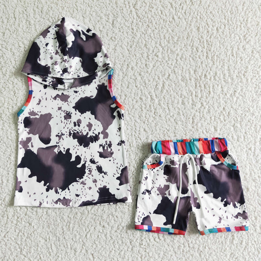 BSSO0050    Ink print print sleeveless hooded top with shorts