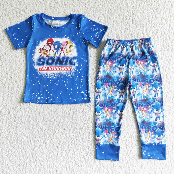 BSPO0015  Boys SONIC Blue Short Sleeve Pants Set