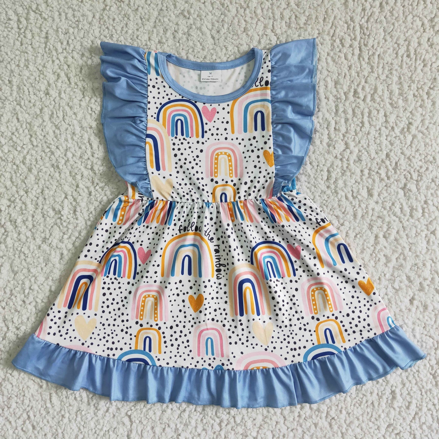 GSD0016   Rainbow Print Blue Short Sleeve Dress