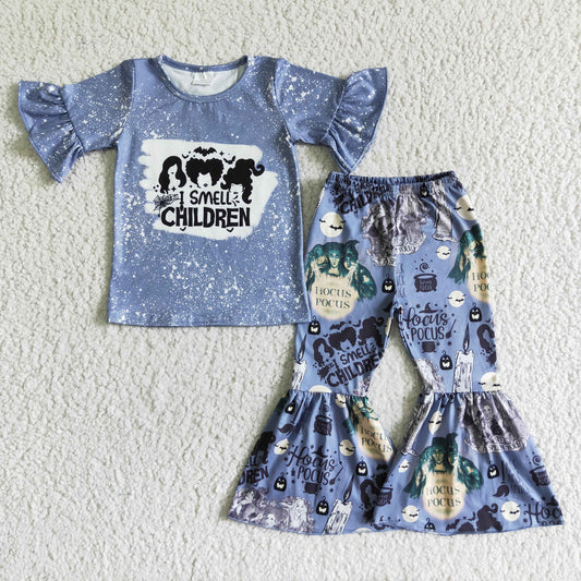 GSPO0121 Girls girls hocus pocus gray blue short-sleeved trousers suit