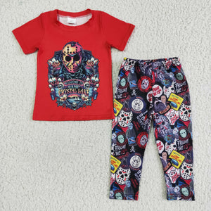 BSPO0012   boy crystal lake band red short-sleeved trousers