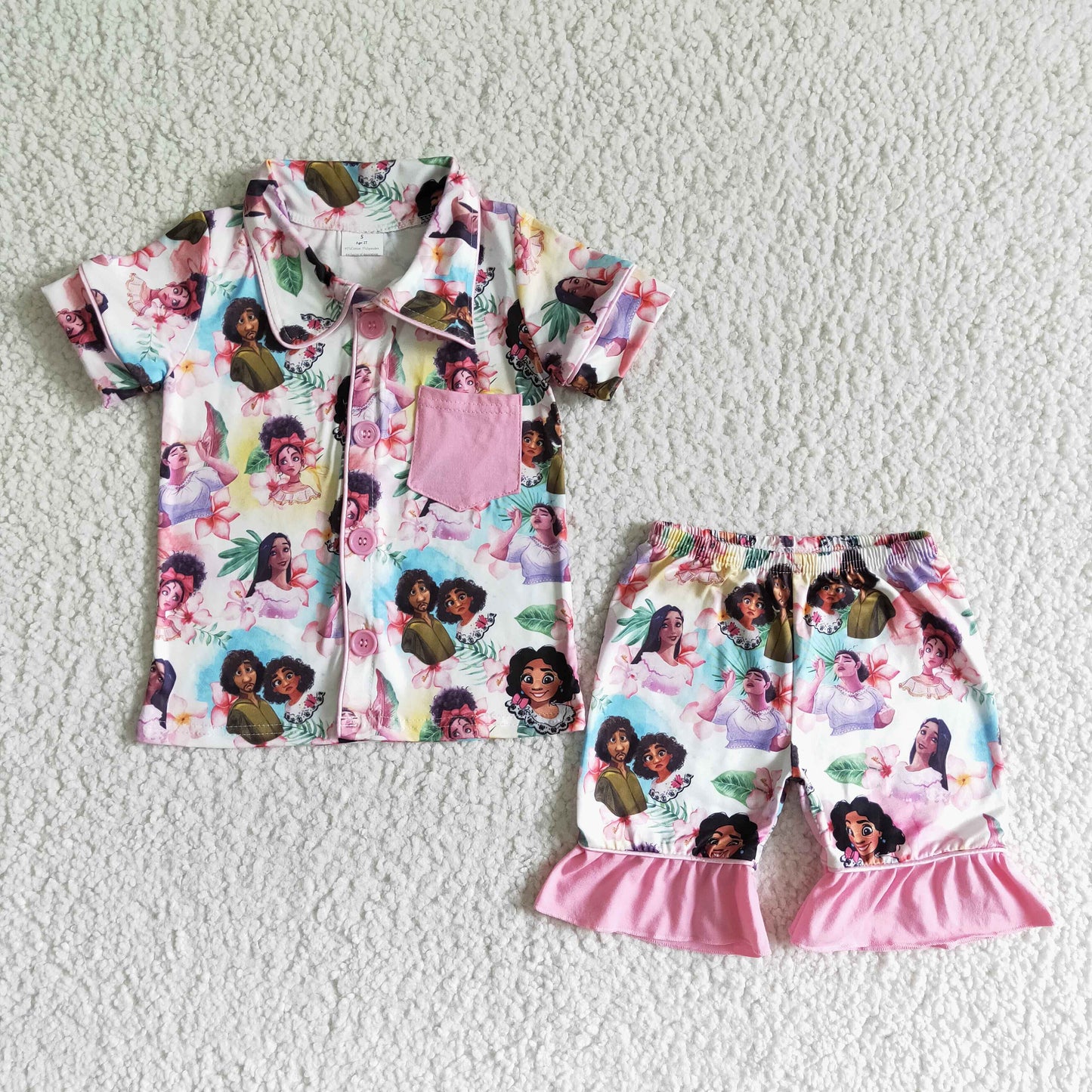 GSSO0024  New Anime Movie Printed Short Sleeve Top with Shorts Suit Summer Girls