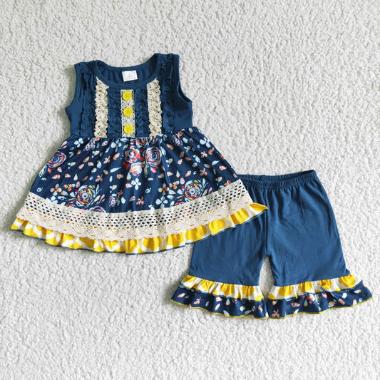 C0-11     Blue Lace Buckle Sleeveless Suit
