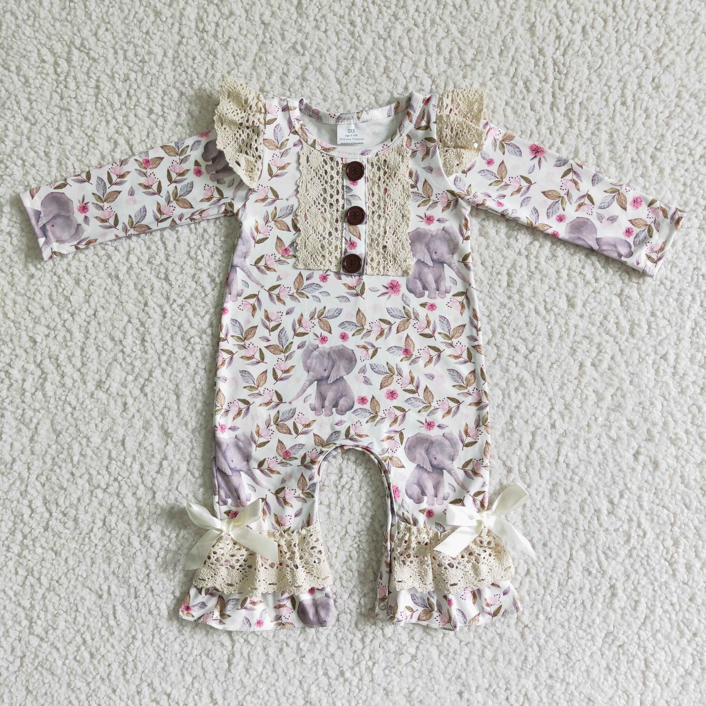 6 A1-26   Elephant Print Button Bow Jumpsuit