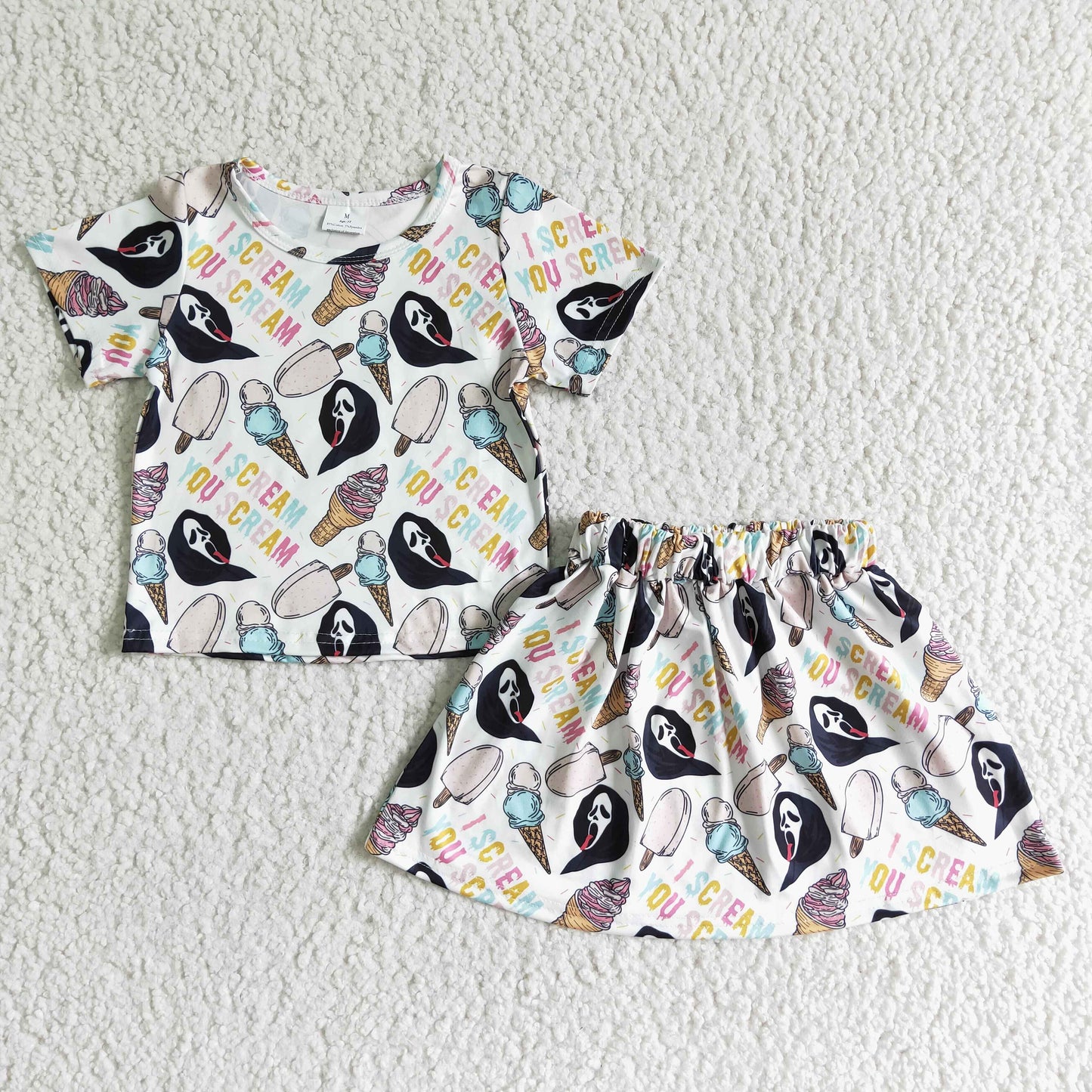 GSD0100  girls Halloween Ice Cream Short Sleeve Skirt Set