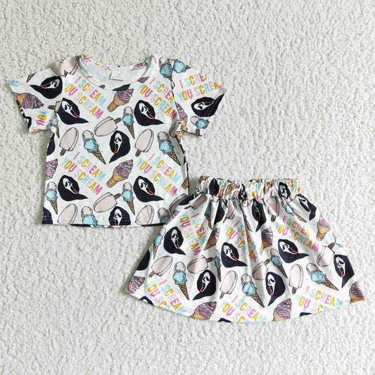 GSD0100  girls Halloween Ice Cream Short Sleeve Skirt Set