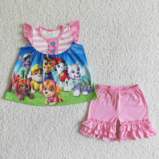 GSSO0010 New Anime Movie Print Short Sleeve Top with Pink Shorts