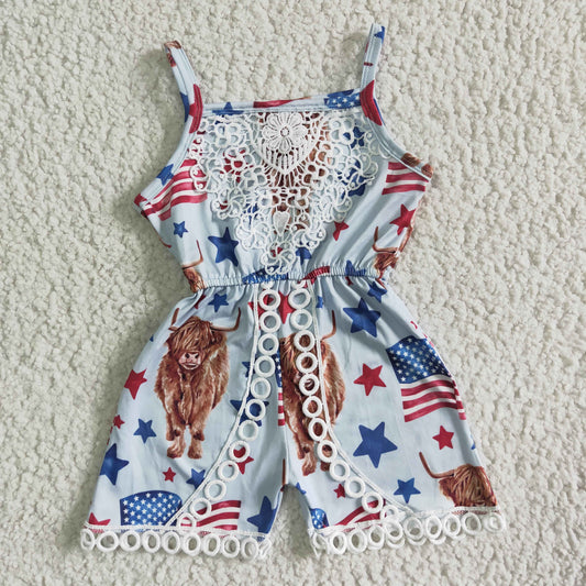 SR0053 Independence Day Clothing Cow Pattern Camisole Jumpsuit