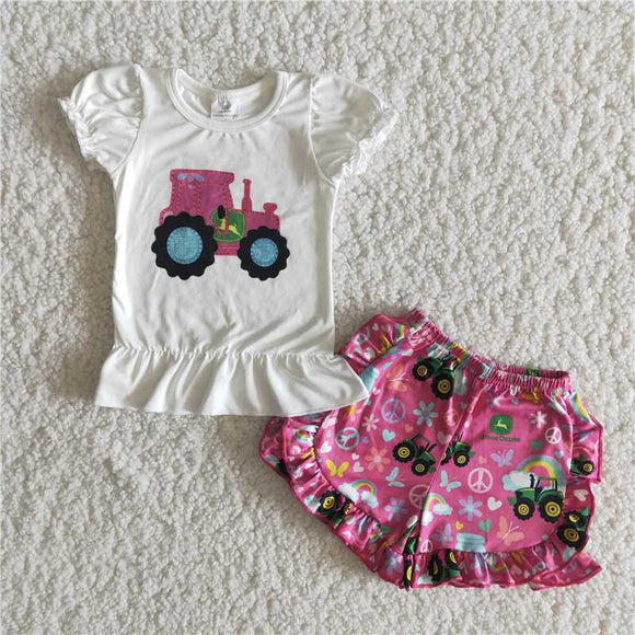 RTS new arrive girls clothes cute girl pink tractor summer wear kids clothing sets toddler baby girl outfit