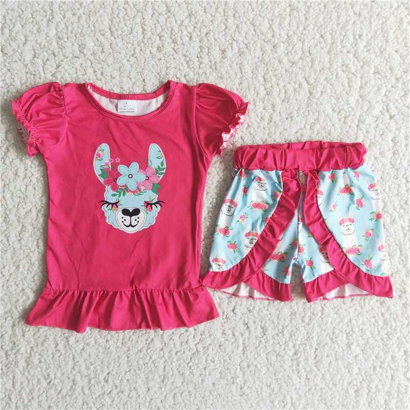 RTS new arrive girls clothes cute lovely girl alpaca summer wear kids clothing sets baby girl outfits