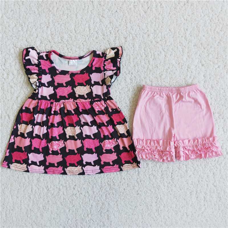 RTS new arrive girls clothes cute lovely girl pink pig summer wear kids clothing sets baby girl outfits