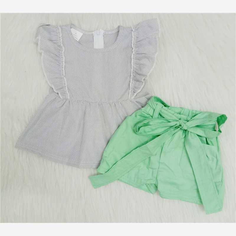 RTS new arrive girls clothes cute lovely girl green woven summer wear kids clothing sets baby girl outfits