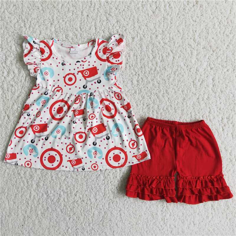 RTS Baby girls summer short sleeve tee shirt red icing shorts children kids boutique outfits fashion design sets