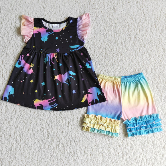 RTS new arrive girls clothes unicorn girl summer wear kids clothing sets lovely toddler baby girl outfit